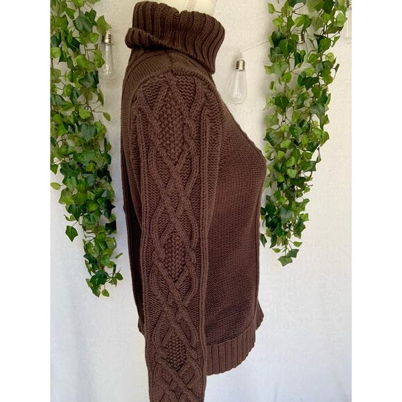 Eddie Bauer Vintage Brown Cable Knit Turtle Neck Sweater Women's SZ Large - Picture 4 of 10
